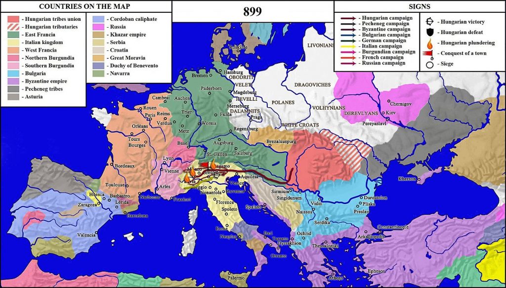 A 899. évi magyar hadjárat útvonala (Wikipédia)