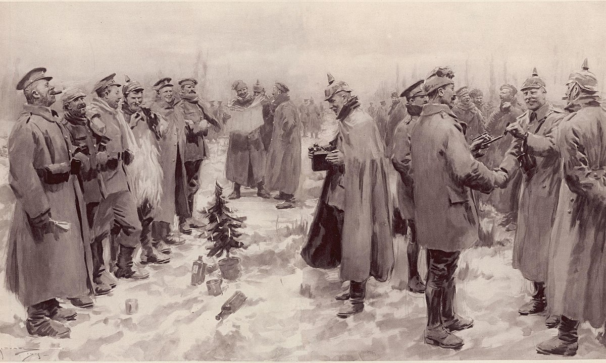 Karácsonyi béke 1915-ben a német és angol katonák között (Wikipédia)