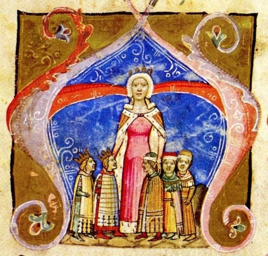 Piast Erzsébet és gyermekei a Képes Krónikából (Wikipédia)