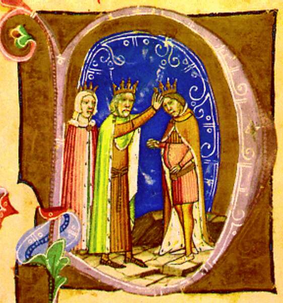 IV. Béla megkoronázza V. Istvánt a Képes Krónikában (Wikipédia)