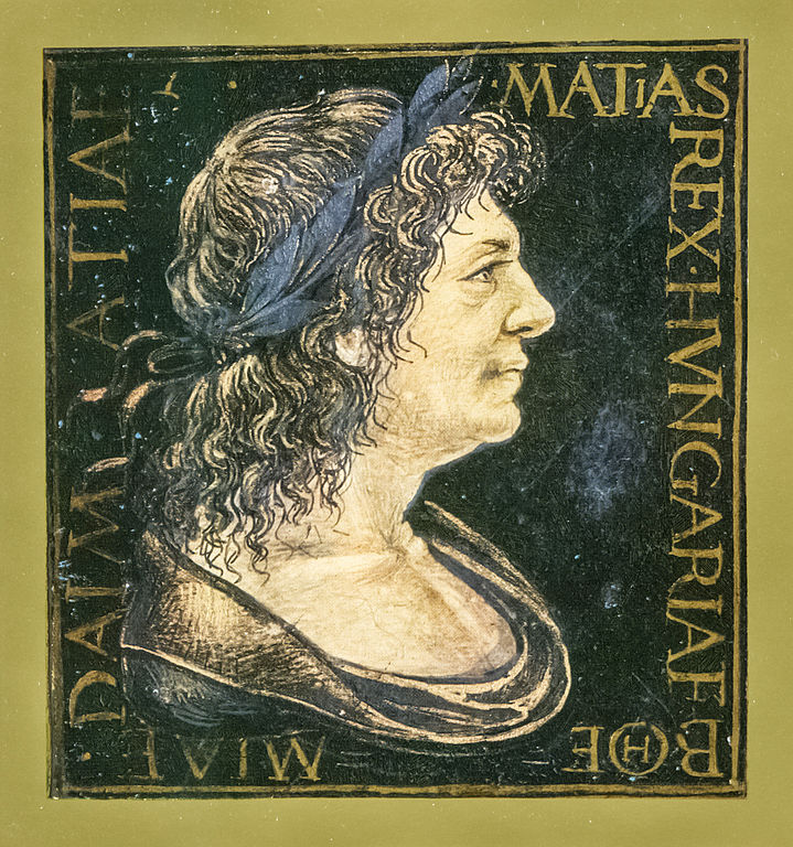 Mátyás király arcképe egy Corvinából (Wikipédia)