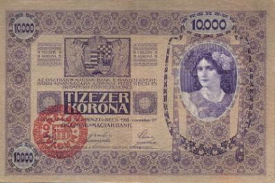 Felülbélyegzett tízezerkoronás bankjegy (Wikipédia)