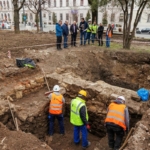 Kolozsvár római kori falrész feltárása.