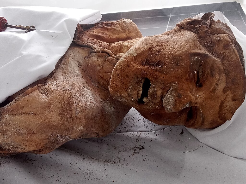 Az egyik kolumbiai mumifikálódott holttest arca