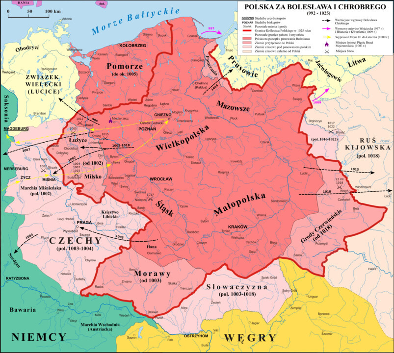 Bátor Boleszló birodalma egy lengyel térképen (Wikipédia)