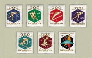 1960-as római olimpia – magyar bélyegsorozat sportágakat ábrázoló grafikákkal