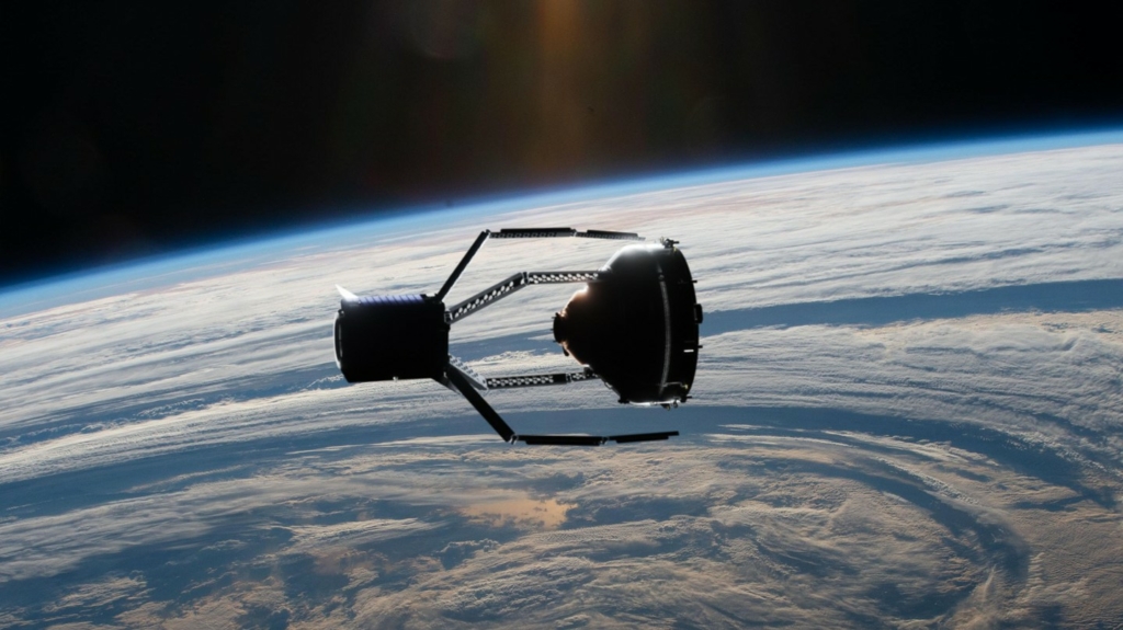 Űrszemét begyűjtésére tervezett ClearSpace robot illusztrációja a Föld körüli űrben.