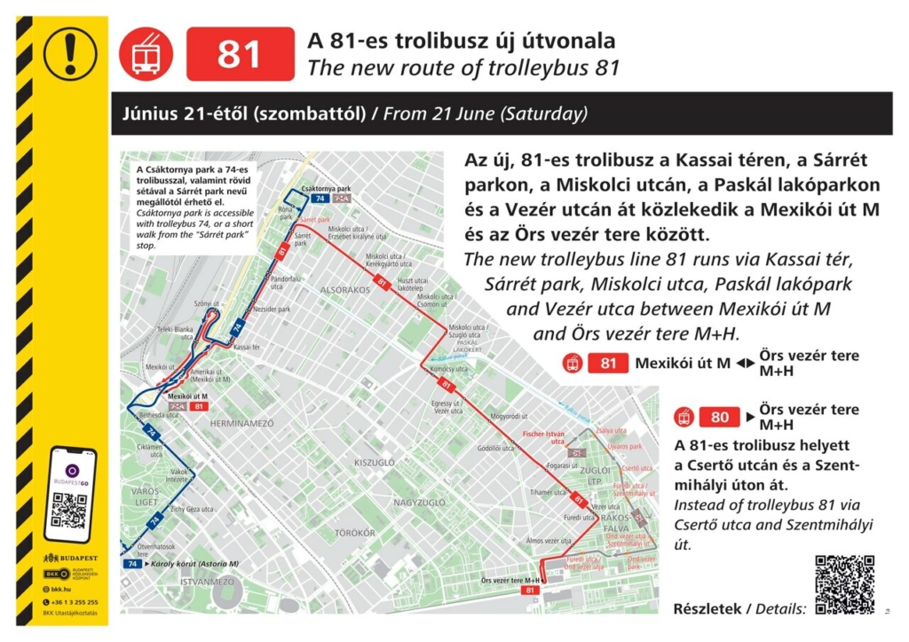 Zugló BKK BKV trolibusz járat