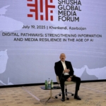 Ilham Aliyev azeri elnök a Global Media Forum 2025 rendezvényen. Fotó:Daily News Hungary