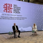 Ilham Aliyev azeri elnök a Global Media Forum 2025 rendezvényen.