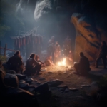 Kőkorszak ősemberek vadkan lakoma közösség